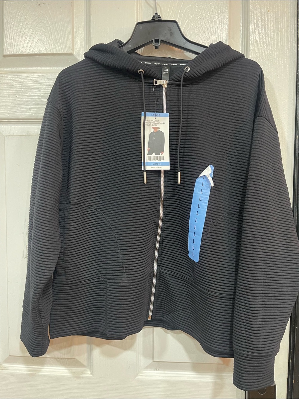 DKNY Black Ribbed Zip Hoodie Jacket black size large